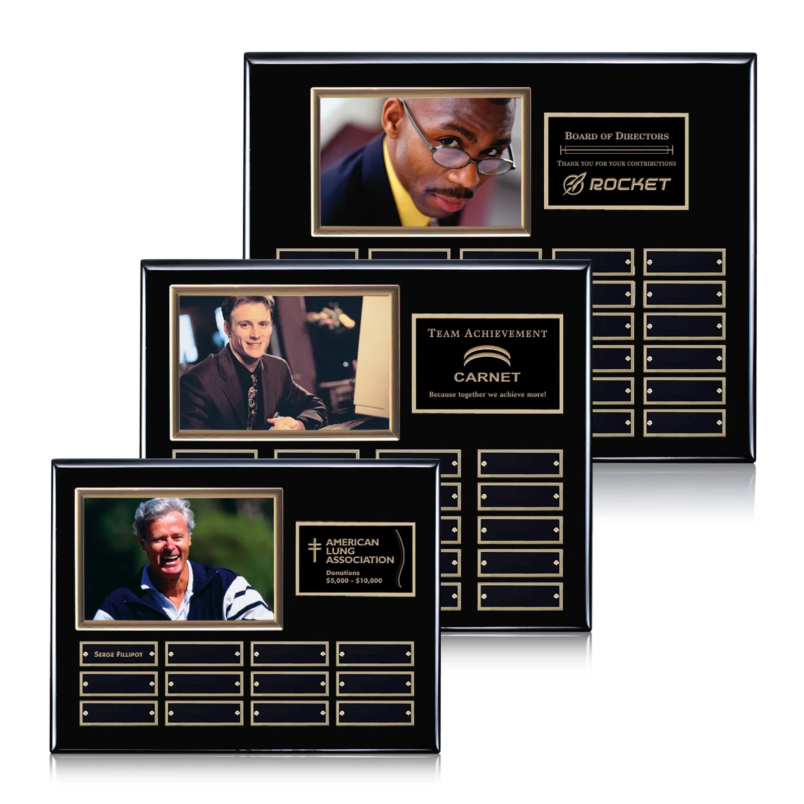 Custom Photo Perpetual Plaque on Piano Finish Wood, 12x15 In Max for retirement presentations