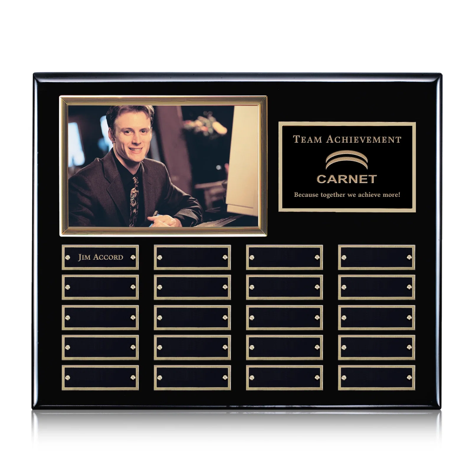 Custom Photo Perpetual Plaque on Piano Finish Wood, 12x15 In Max for donor appreciation