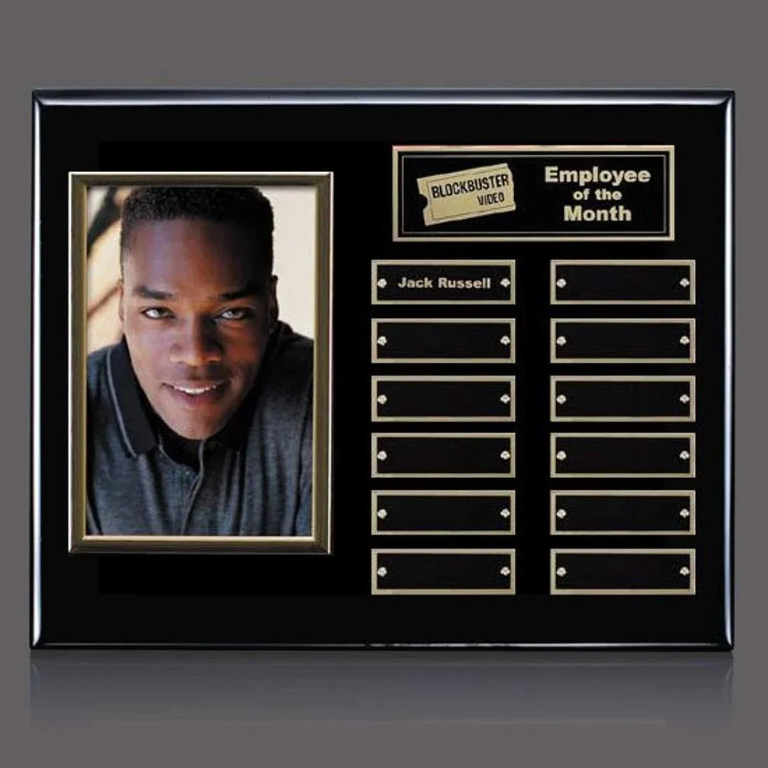 Custom Photo Perpetual Plaque on Piano Finish Wood, Up to 18x24 In for company anniversary events