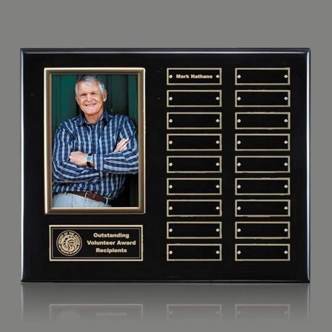 Personalized Photo Perpetual Plaque on Piano Finish Wood, Up to 18x24 In for employee recognition
