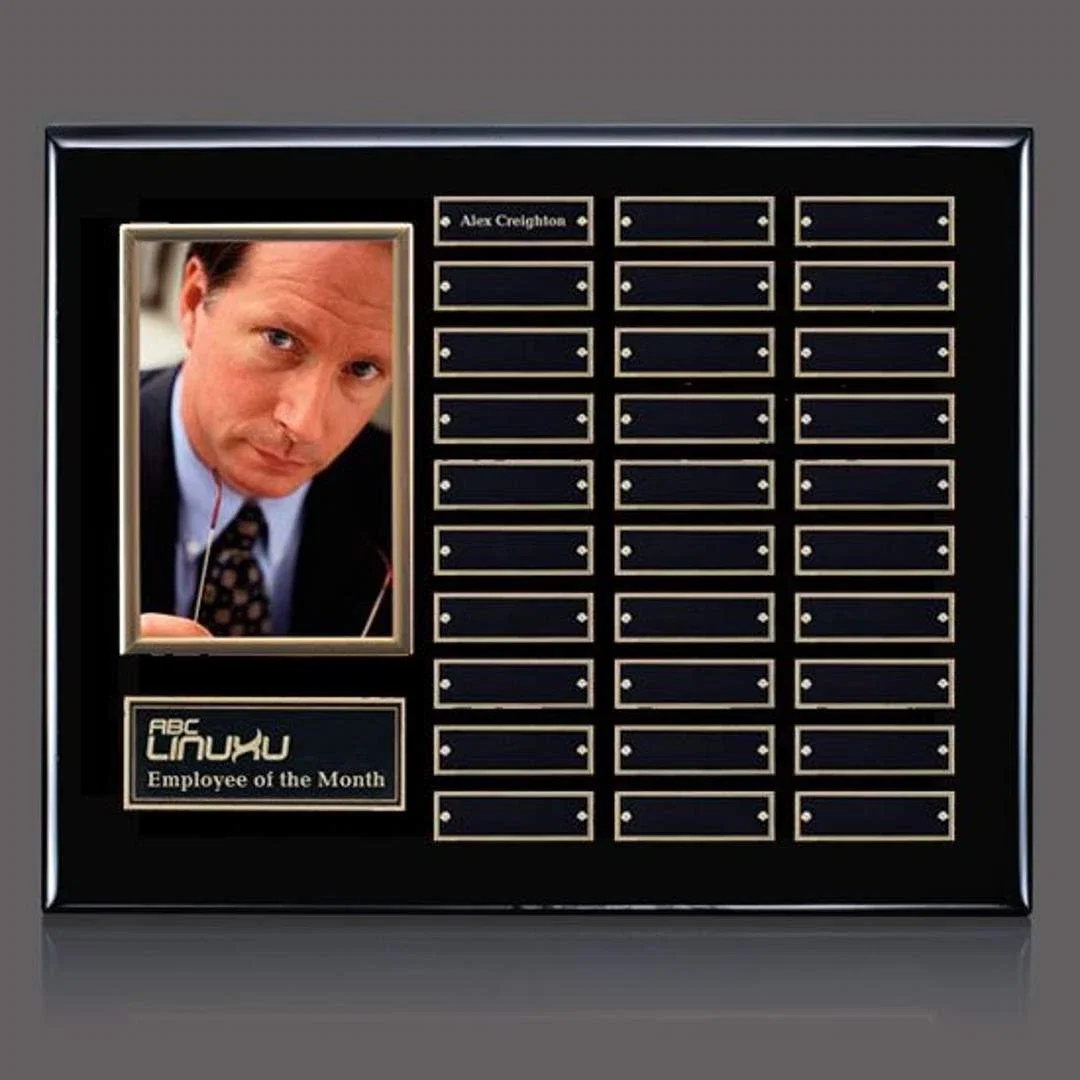 Personalized Photo Perpetual Plaque on Piano Finish Wood, Up to 18x24 In for service anniversary gifts