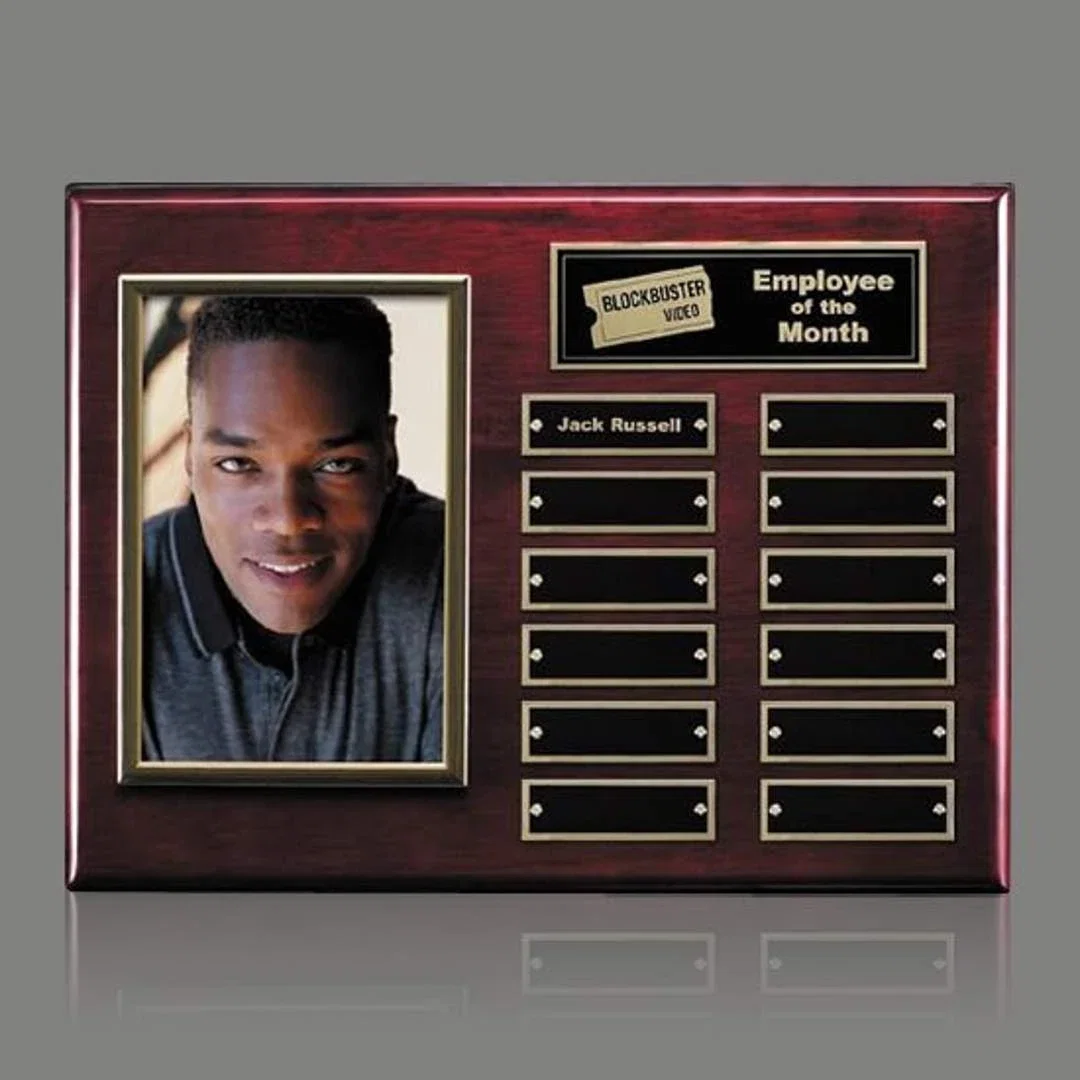 Custom Photo Perpetual Plaque on Piano Finish Wood, Up to 18x24 In for corporate award ceremonies