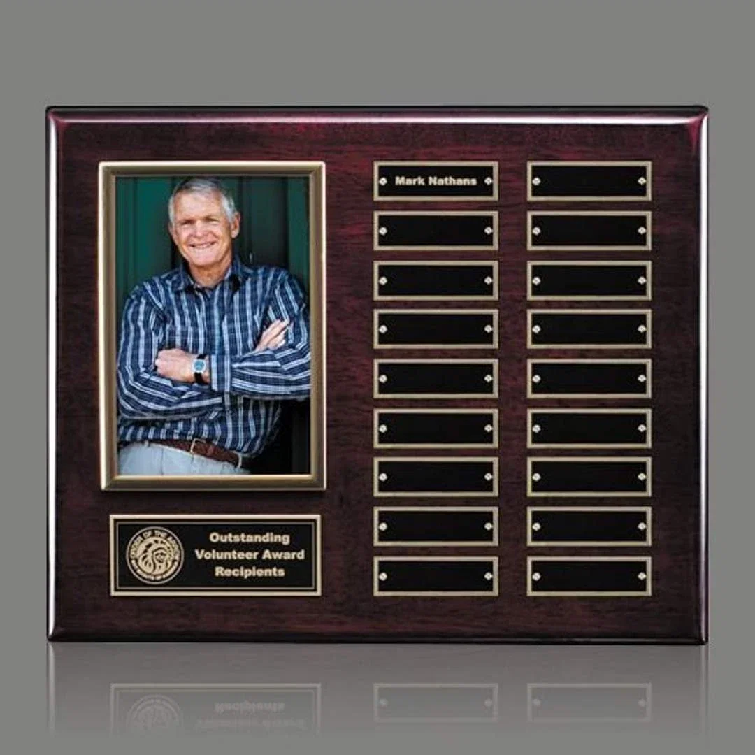 Custom Photo Perpetual Plaque on Piano Finish Wood, Up to 18x24 In for service anniversary gifts