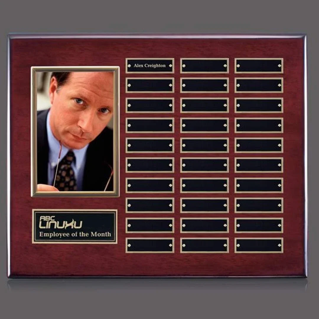 Custom Photo Perpetual Plaque on Piano Finish Wood, Up to 18x24 In for retirement presentations