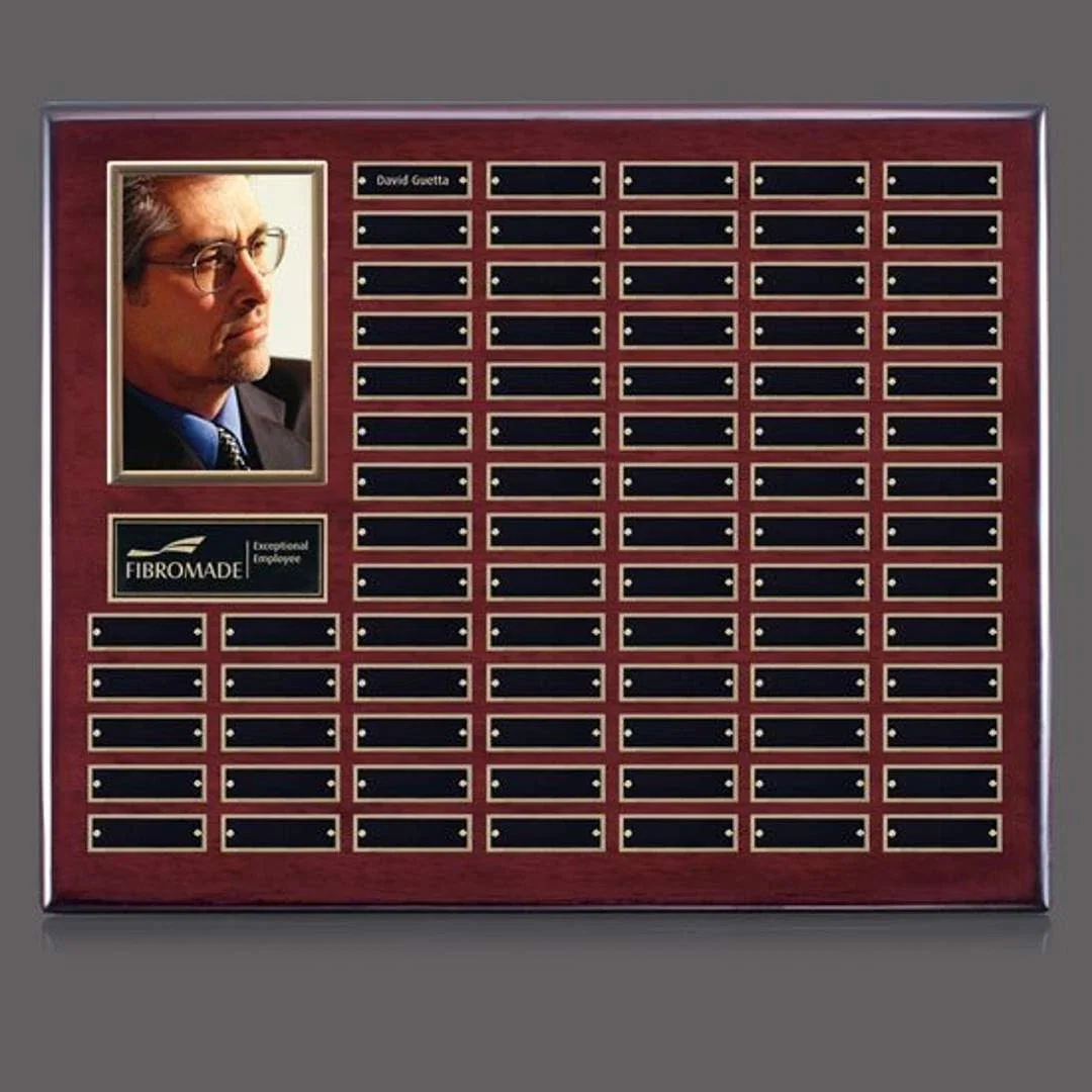 Custom Photo Perpetual Plaque on Piano Finish Wood, Up to 18x24 In for team milestone celebrations