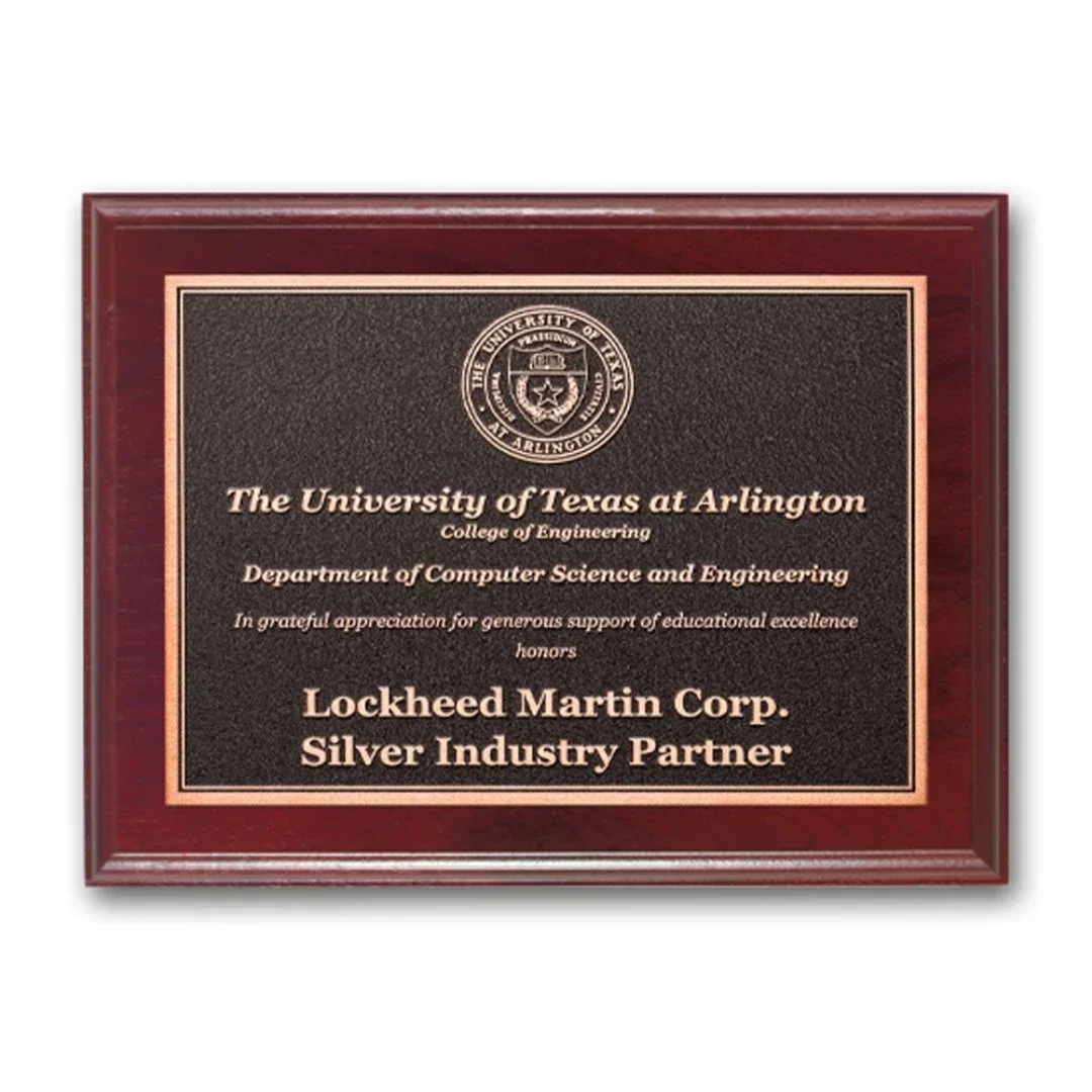 Custom Mahogany-Finished Walnut Photocast Relief Plaque for employee recognition