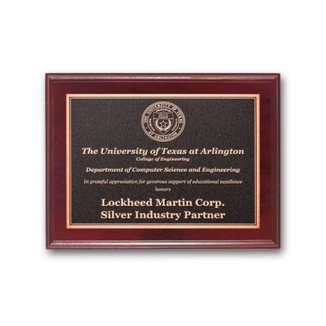 Custom Mahogany-Finished Walnut Photocast Relief Plaque for service anniversary gifts