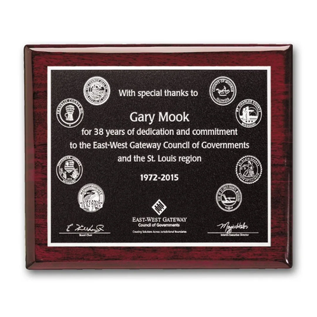 Custom Rosewood Piano Finish Photocast Relief Plaque for employee recognition