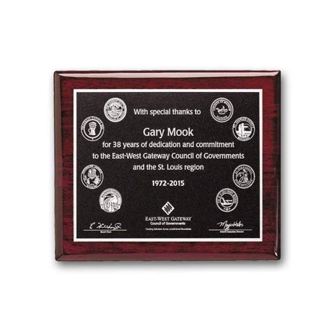 Custom Rosewood Piano Finish Photocast Relief Plaque for corporate award ceremonies