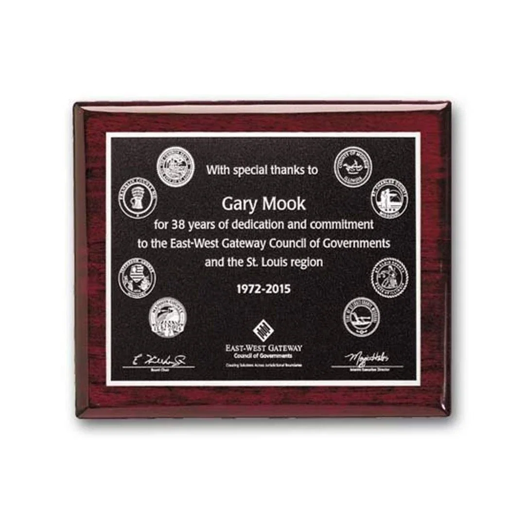 Custom Rosewood Piano Finish Photocast Relief Plaque for service anniversary gifts