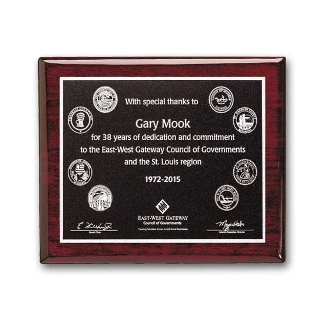 Custom Rosewood Piano Finish Photocast Relief Plaque for sales achievement awards