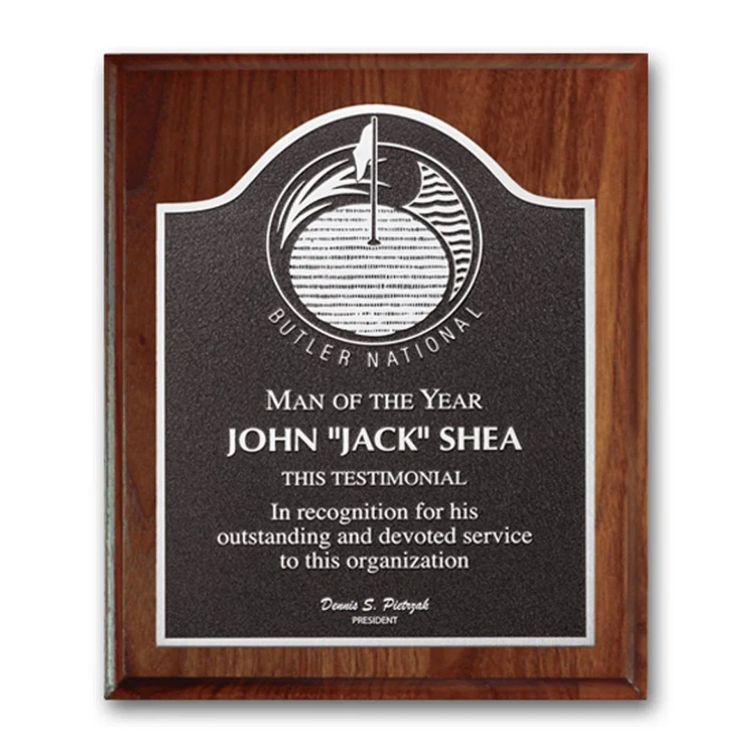Custom Cove-Edge Walnut Photocast Relief Plaque for employee recognition