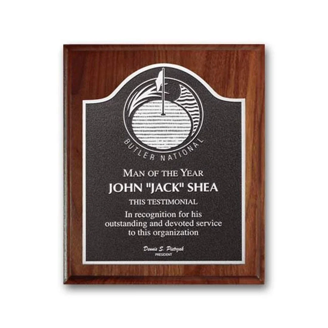 Custom Cove-Edge Walnut Photocast Relief Plaque for service anniversary gifts