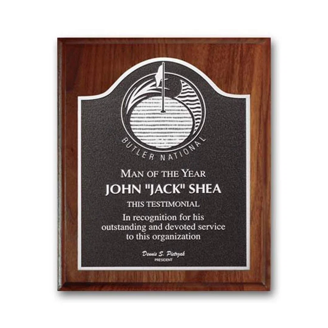 Custom Cove-Edge Walnut Photocast Relief Plaque for sales achievement awards