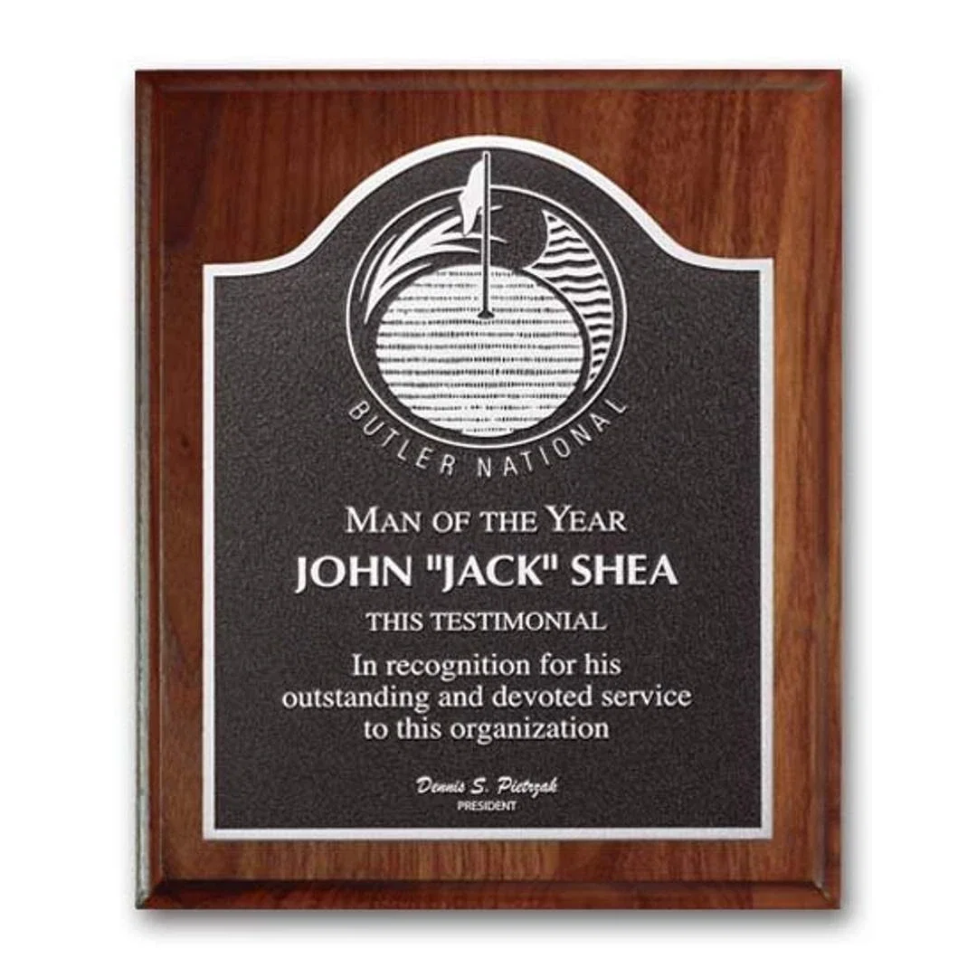 Custom Cove-Edge Walnut Photocast Relief Plaque for retirement presentations