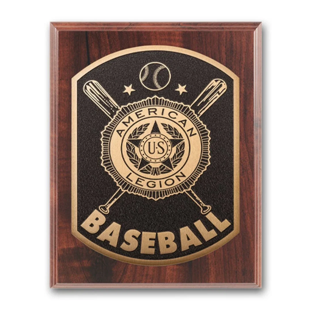 Custom Leaf-Shaped Walnut Photocast Plaque With Gold Or Silvertone Plate for employee recognition