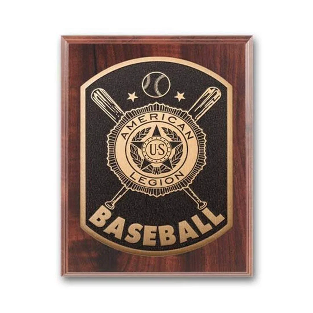 Custom Leaf-Shaped Walnut Photocast Plaque With Gold Or Silvertone Plate for sales achievement awards