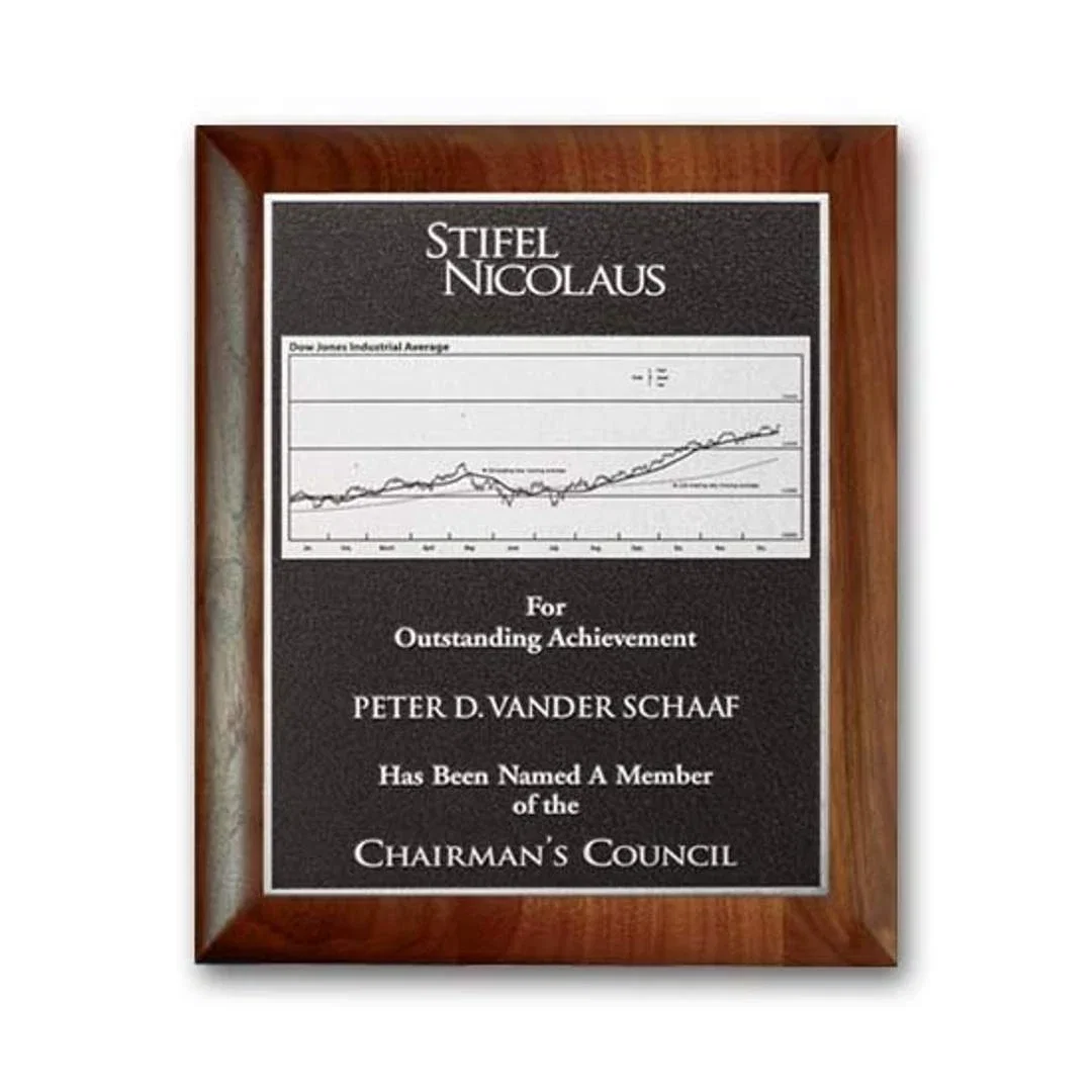 Custom Rolled-Edge Walnut Photocast Relief Plaque for sales achievement awards