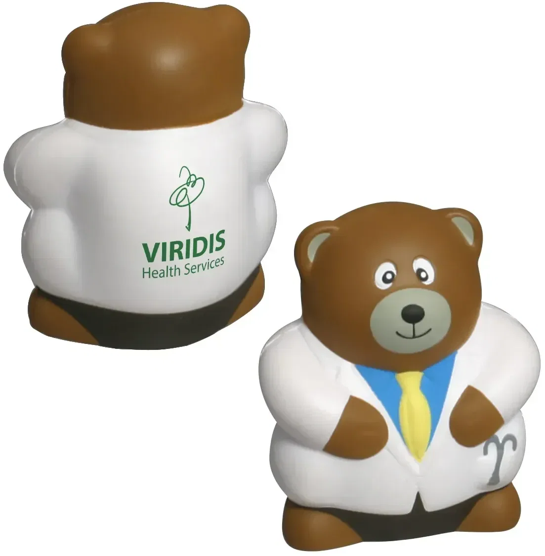 Physician bear stress reliever with custom logo, branded doctor bear promotional squeeze toy for clinics