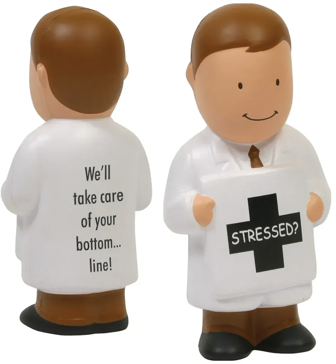 Physician figure custom stress reliever, branded promotional squeeze toy for medical logo giveaways