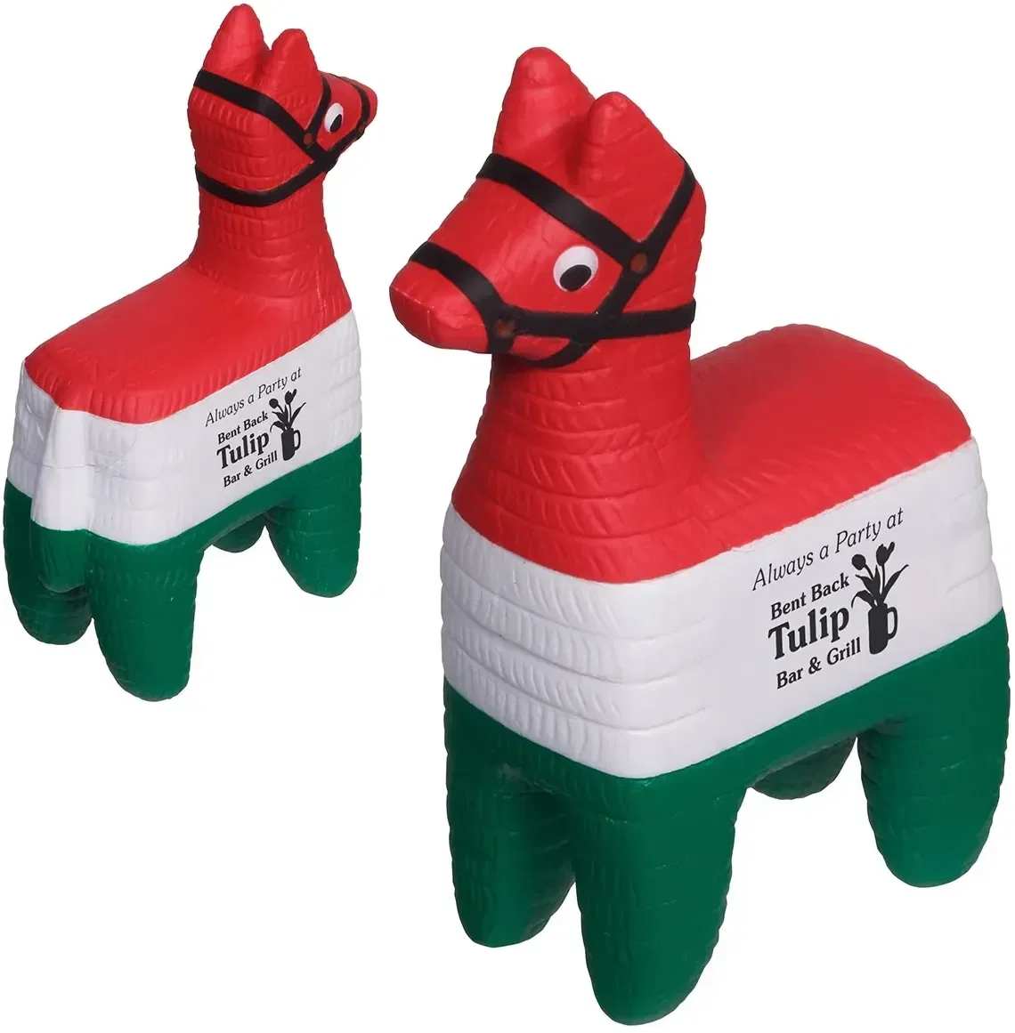 Custom pinata-shaped promotional stress reliever, colorful squeeze toy for branded fiesta giveaways