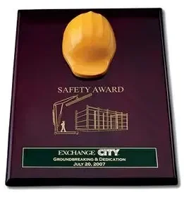 Piano Wood Plaque With 3" Yellow Resin Hard Hat