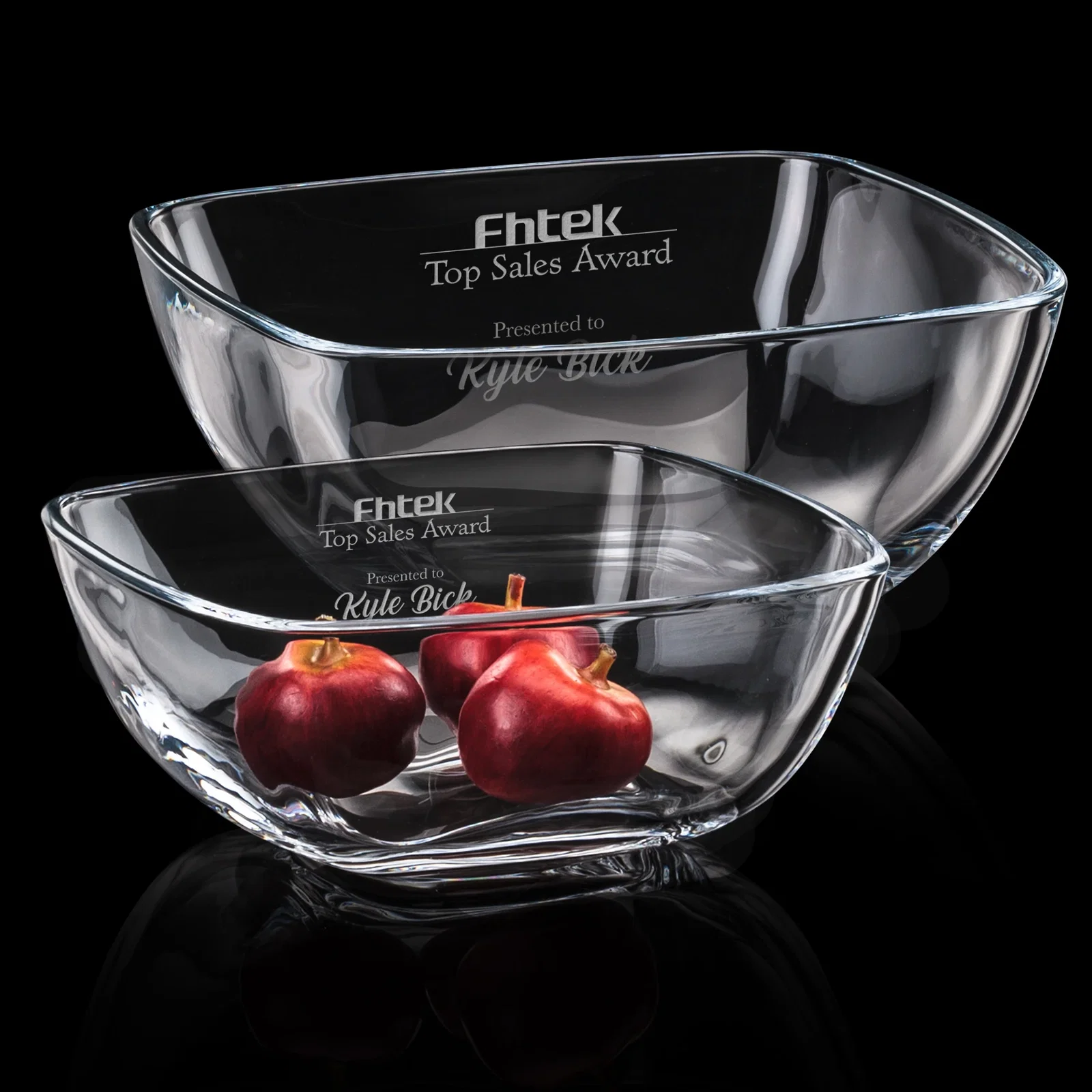 Custom Lead Free Crystalline Bowl Award, Rounded Modern Profile for employee recognition