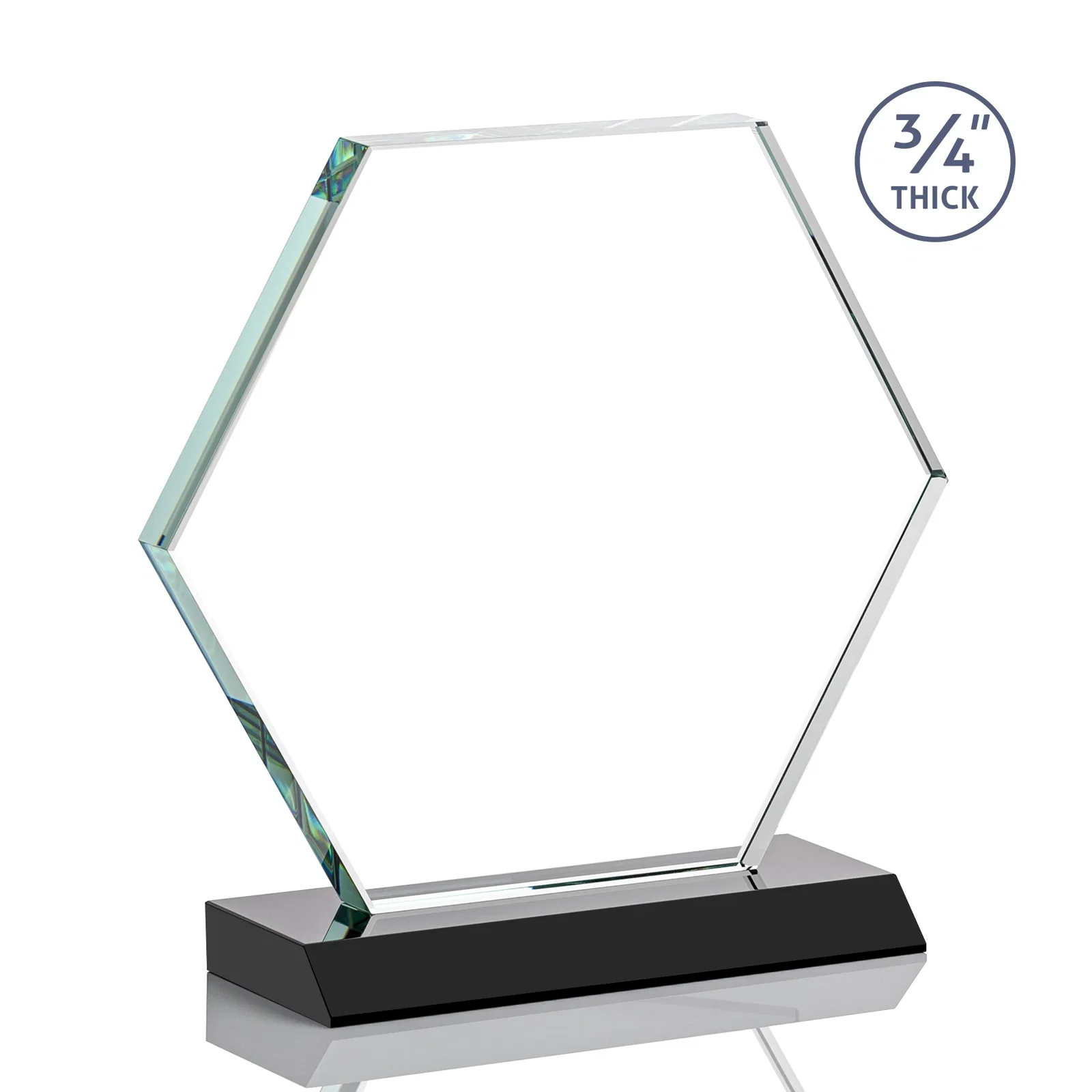 Personalized Starfire Crystal Hexagon Award, 3/4 Inch Thick on Crystal Base, awards, with your logo for employee recognition