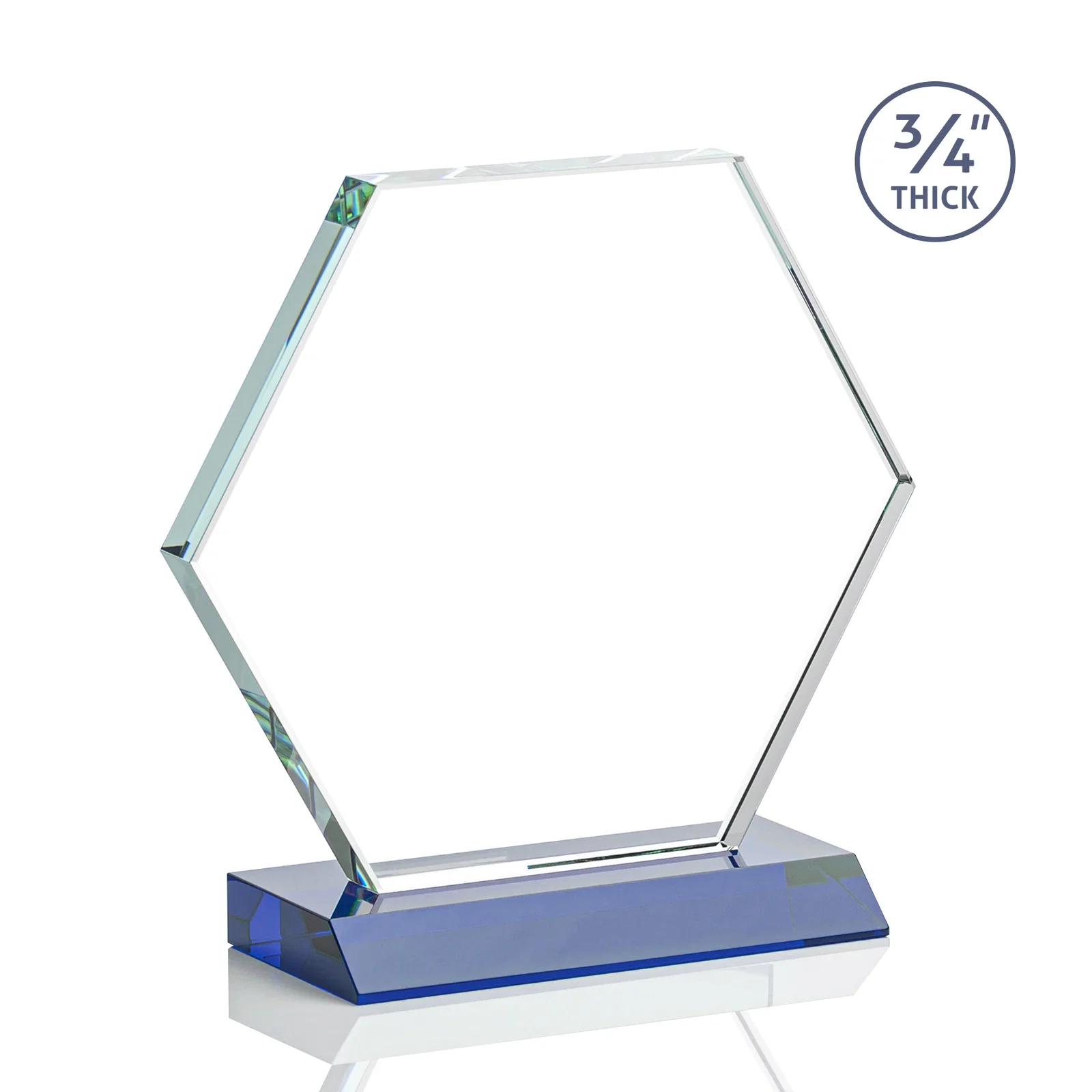 Personalized Starfire Crystal Hexagon Award, 3/4 Inch Thick on Crystal Base, awards, with your logo for service anniversary gifts