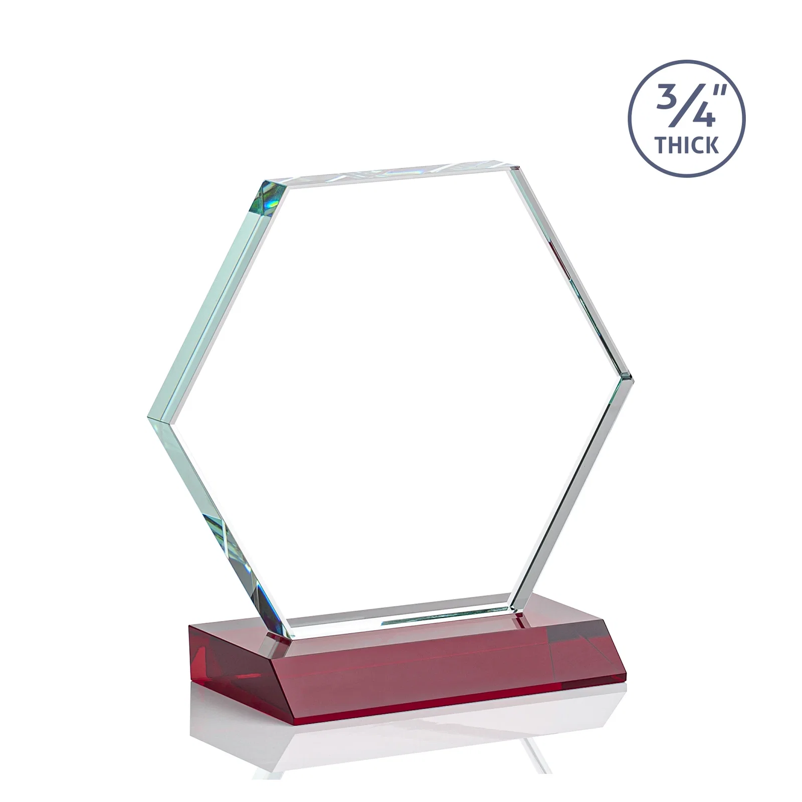 Personalized Starfire Crystal Hexagon Award, 3/4 Inch Thick on Crystal Base, awards, with your logo for retirement presentations