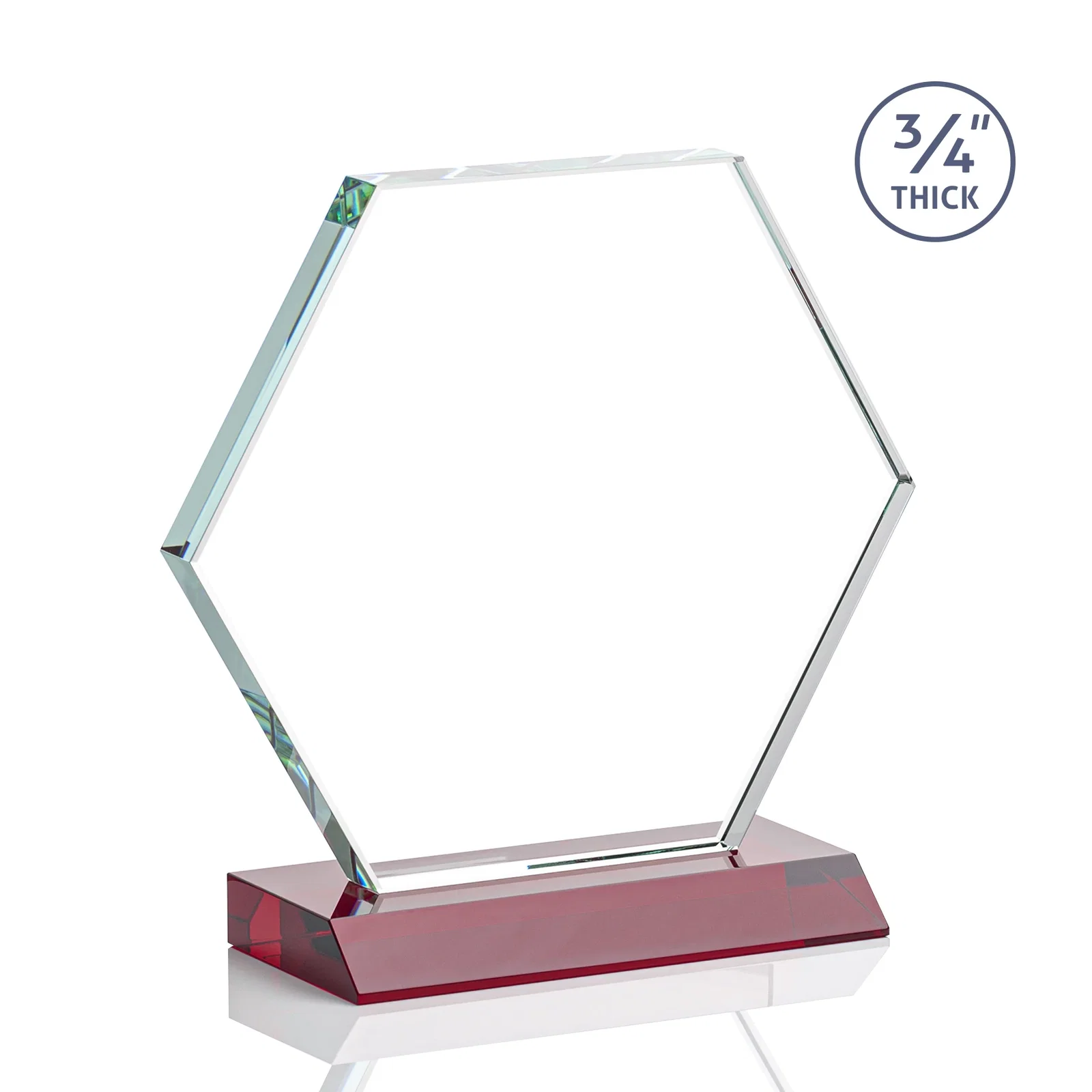 Personalized Starfire Crystal Hexagon Award, 3/4 Inch Thick on Crystal Base, awards, with your logo for team milestone celebrations