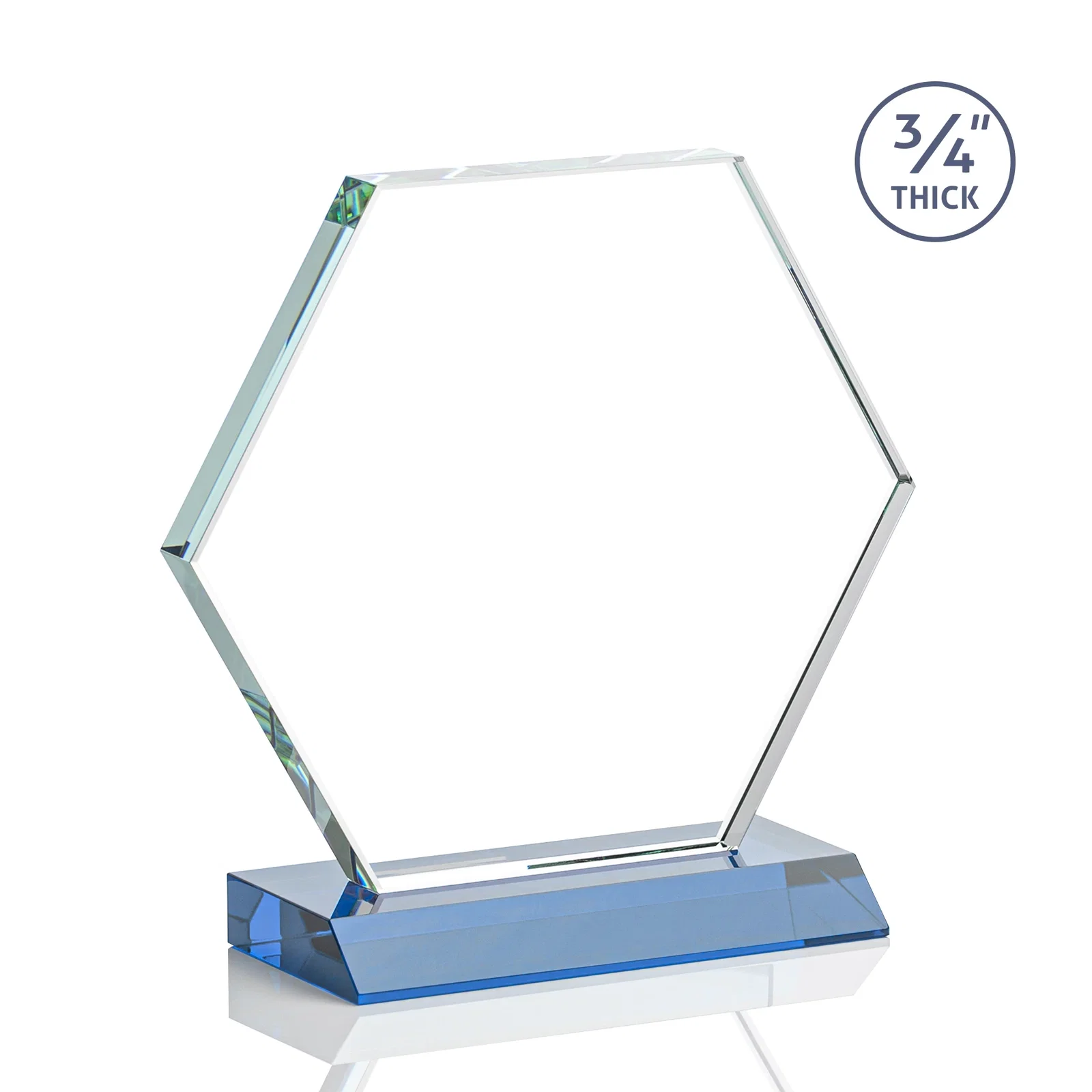 Personalized Starfire Crystal Hexagon Award, 3/4 Inch Thick on Crystal Base, awards, with your logo for safety achievement programs
