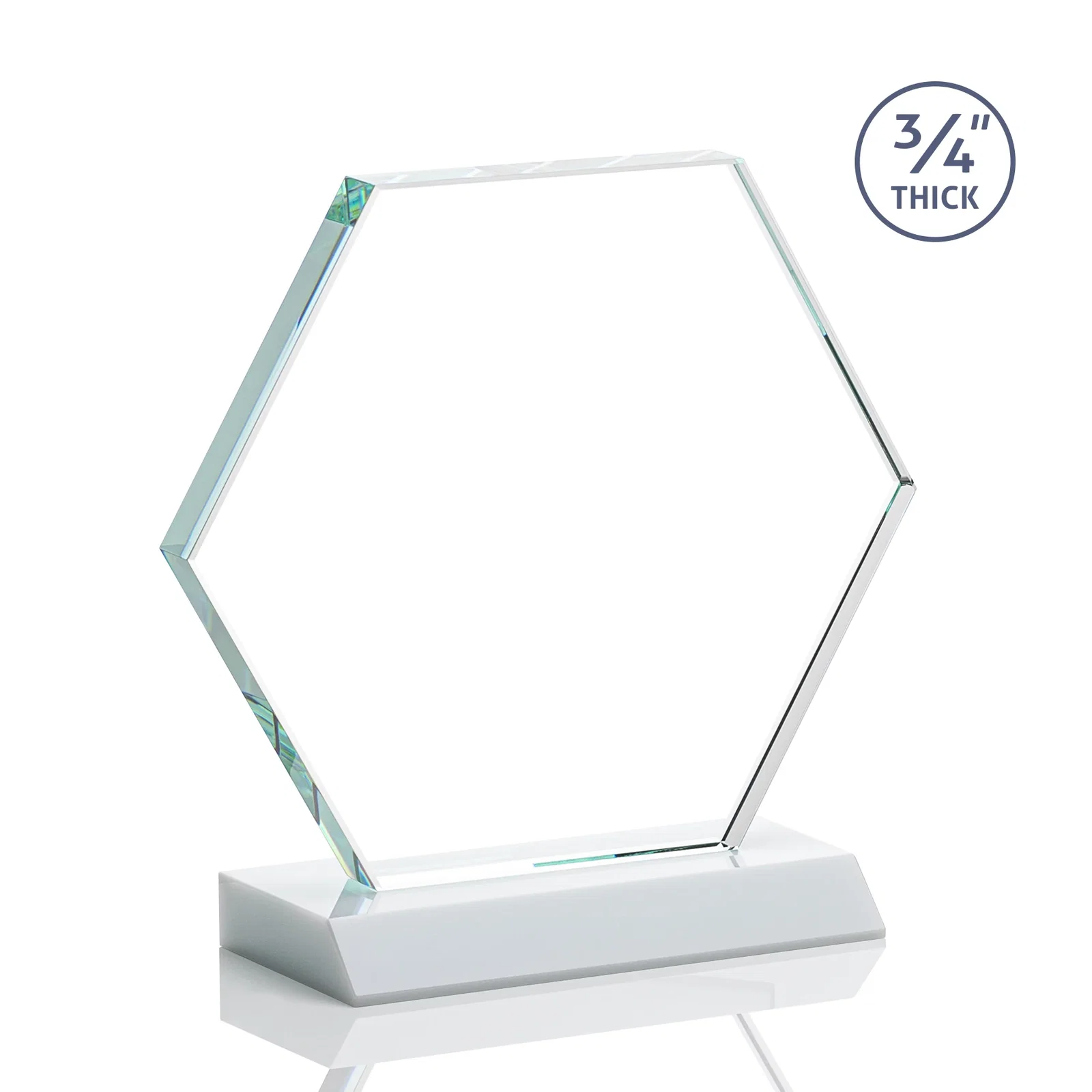 Personalized Starfire Crystal Hexagon Award, 3/4 Inch Thick on Crystal Base, awards, with your logo for company anniversary events