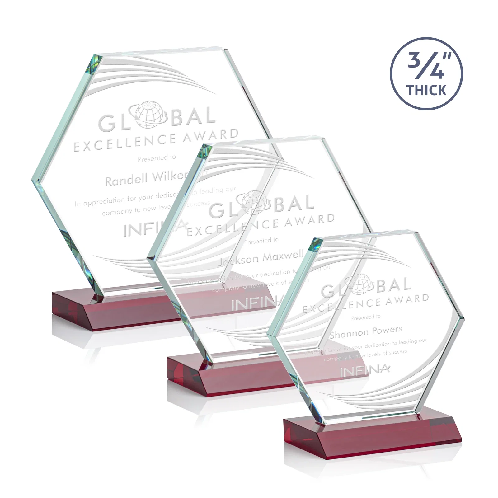 Personalized Starfire Crystal Hexagon Award, 3/4 Inch Thick on Crystal Base, awards for safety achievement programs