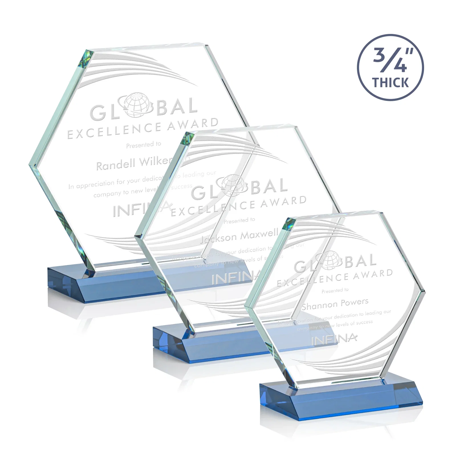 Promotional Starfire Crystal Hexagon Award, 3/4 Inch Thick on Crystal Base, awards for employee recognition