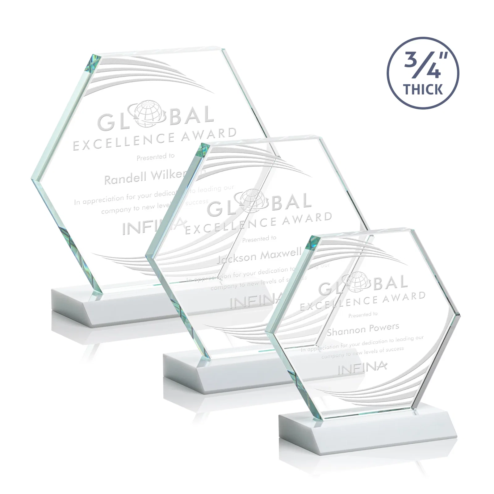 Promotional Starfire Crystal Hexagon Award, 3/4 Inch Thick on Crystal Base, awards for retirement presentations