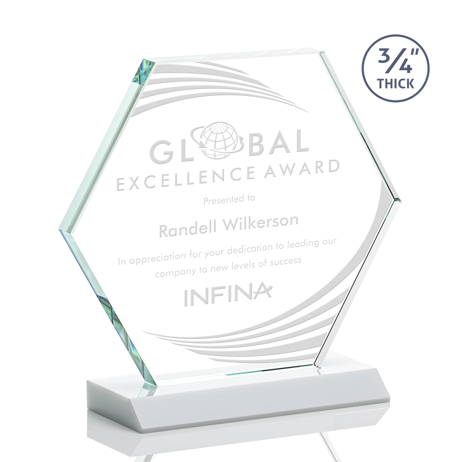 Promotional Starfire Crystal Hexagon Award, 3/4 Inch Thick on Crystal Base, awards for graduation ceremonies