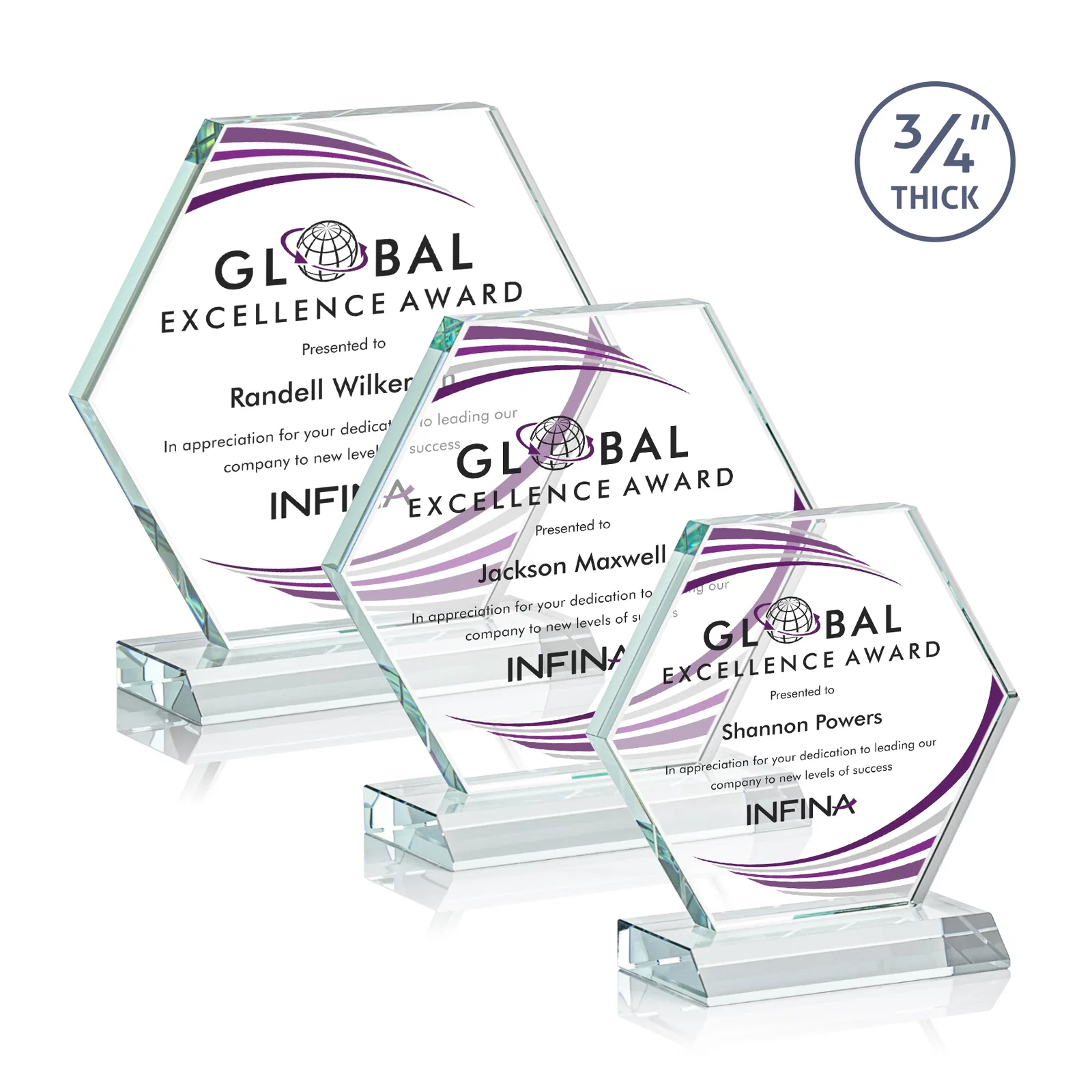 Promotional Starfire Crystal Hexagon Award, 3/4 Inch Thick on Crystal Base, awards for safety achievement programs