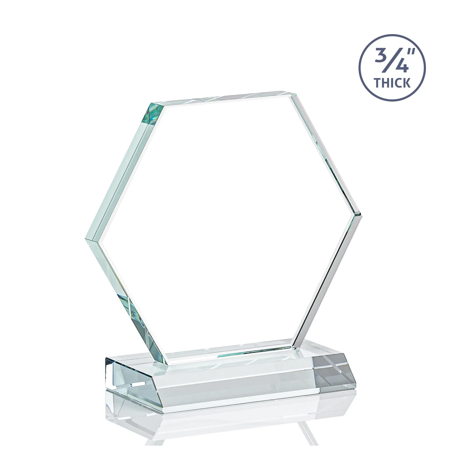 Customized Starfire Crystal Hexagon Award, 3/4 Inch Thick on Crystal Base, awards for retirement presentations