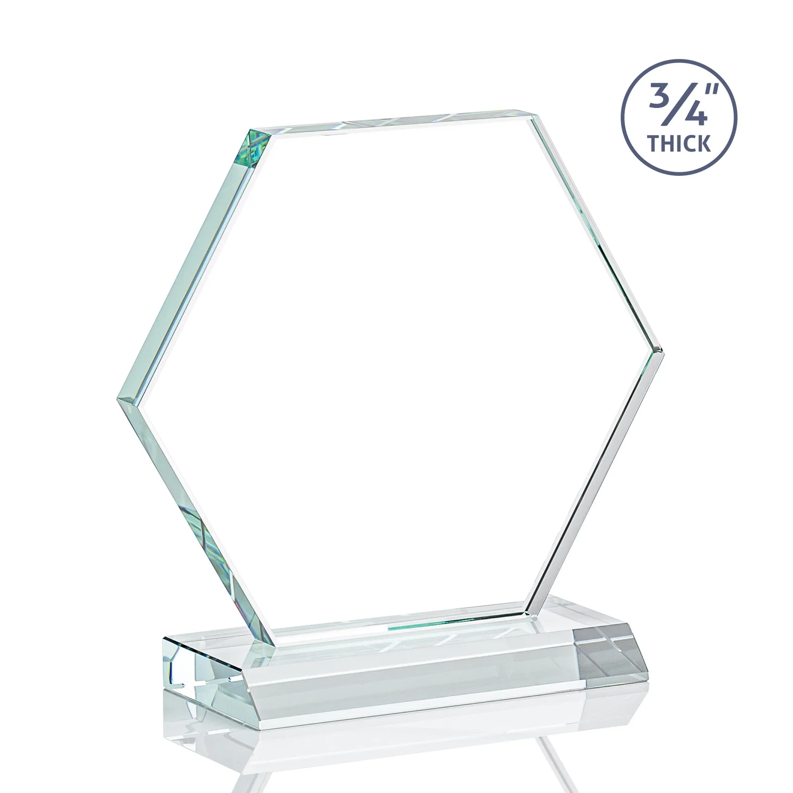 Customized Starfire Crystal Hexagon Award, 3/4 Inch Thick on Crystal Base, awards for team milestone celebrations