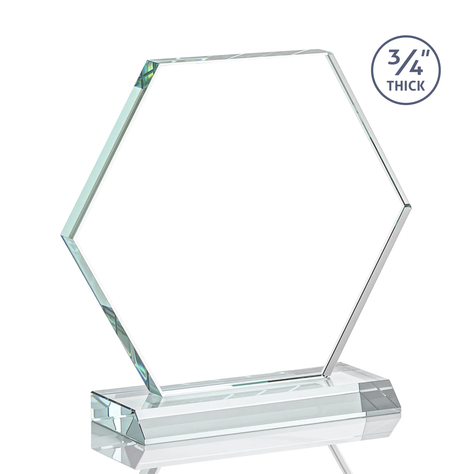 Customized Starfire Crystal Hexagon Award, 3/4 Inch Thick on Crystal Base, awards for donor appreciation