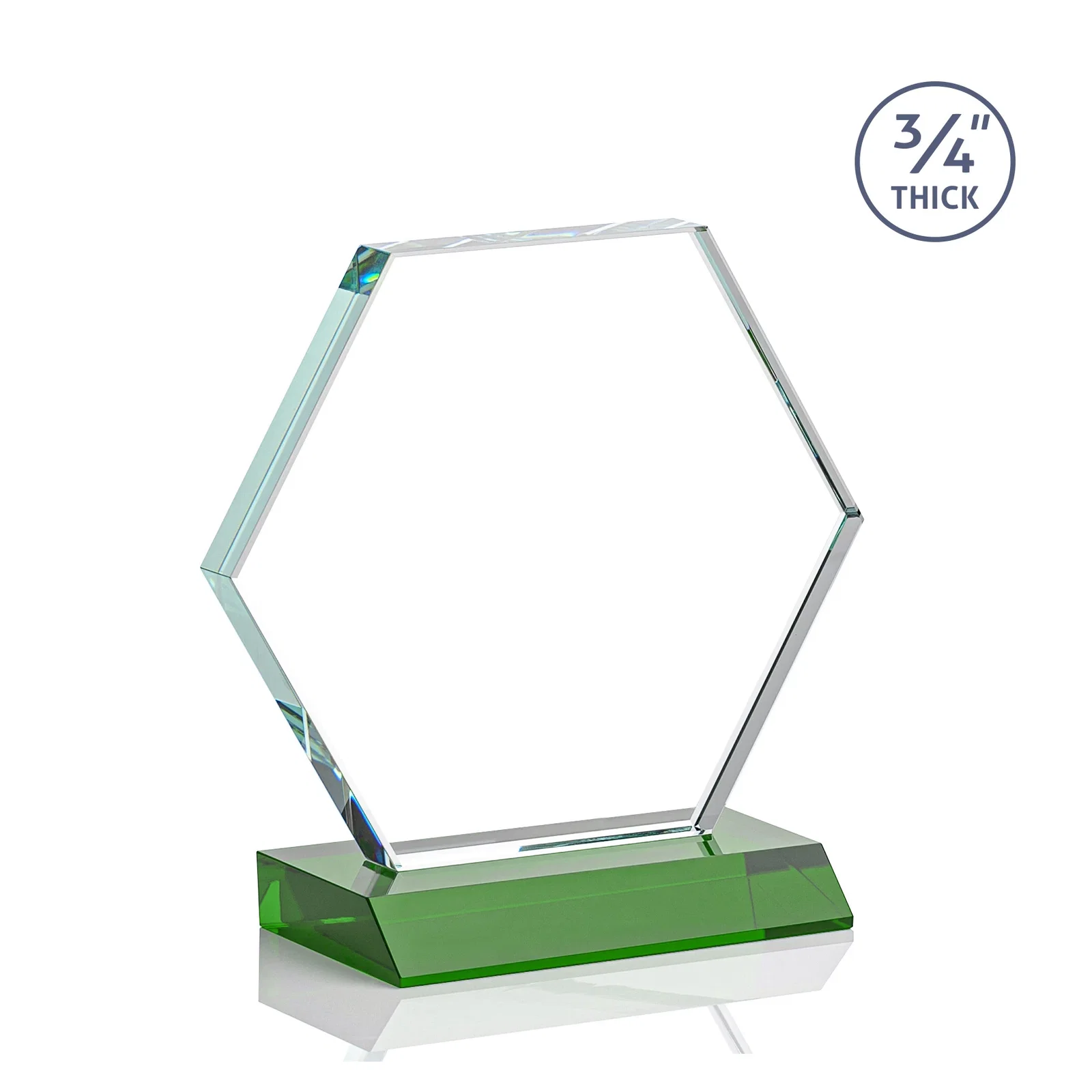 Customized Starfire Crystal Hexagon Award, 3/4 Inch Thick on Crystal Base, awards for volunteer appreciation