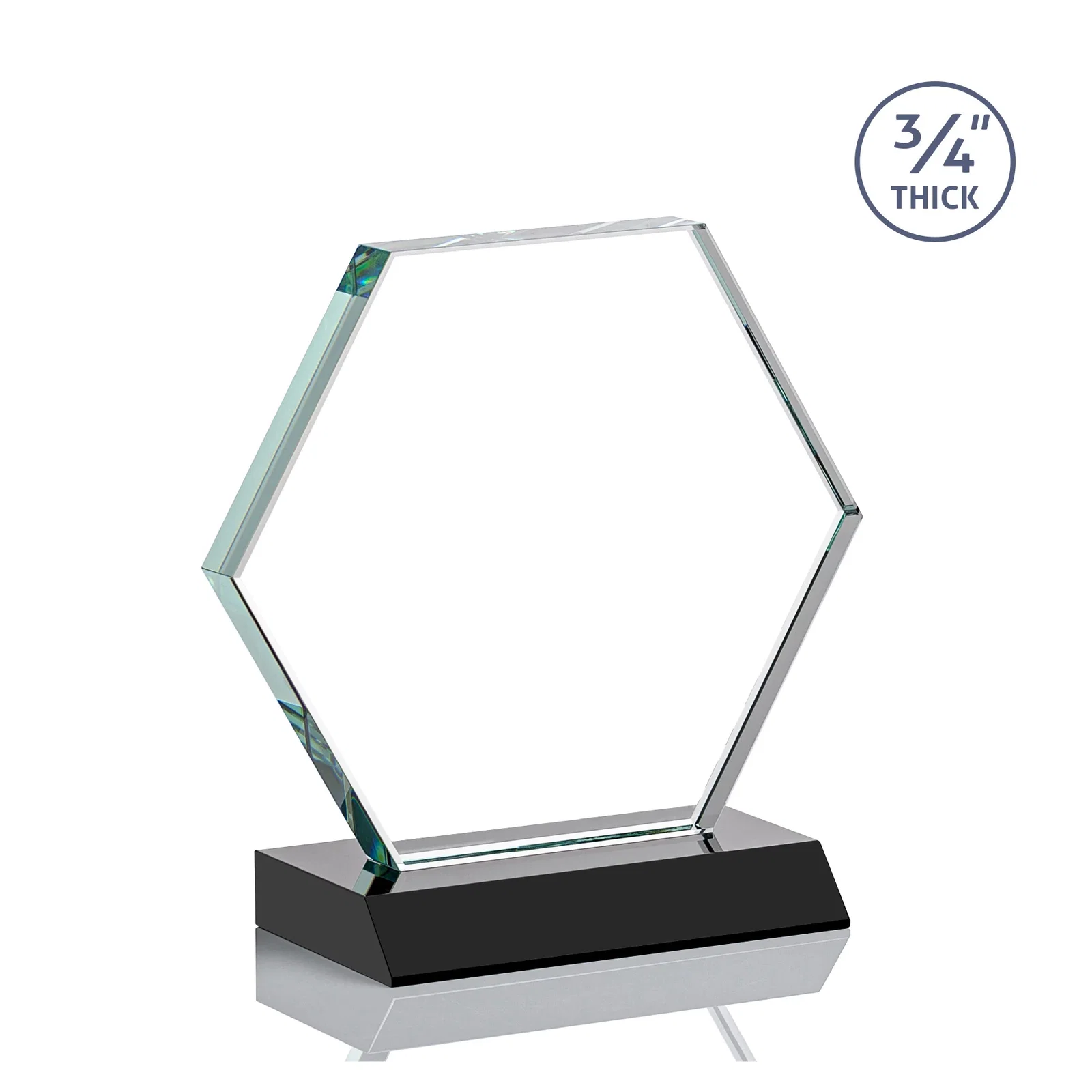 Customized Starfire Crystal Hexagon Award, 3/4 Inch Thick on Crystal Base, awards for company anniversary events