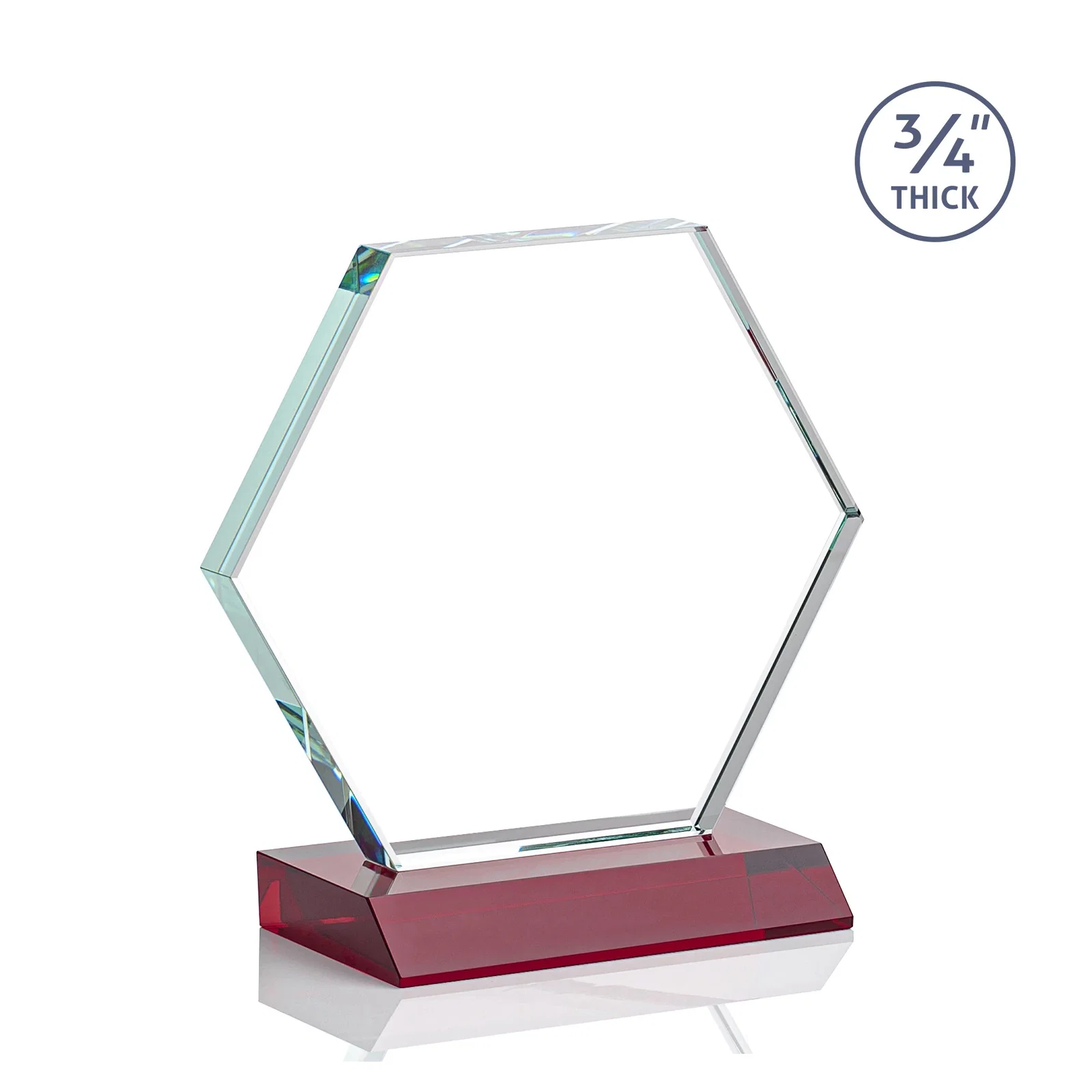 Custom engraved Starfire Crystal Hexagon Award, 3/4 Inch Thick on Crystal Base, awards for retirement presentations