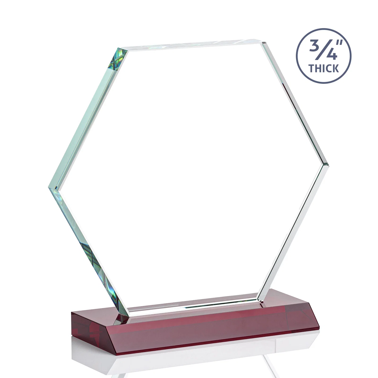 Custom engraved Starfire Crystal Hexagon Award, 3/4 Inch Thick on Crystal Base, awards for donor appreciation