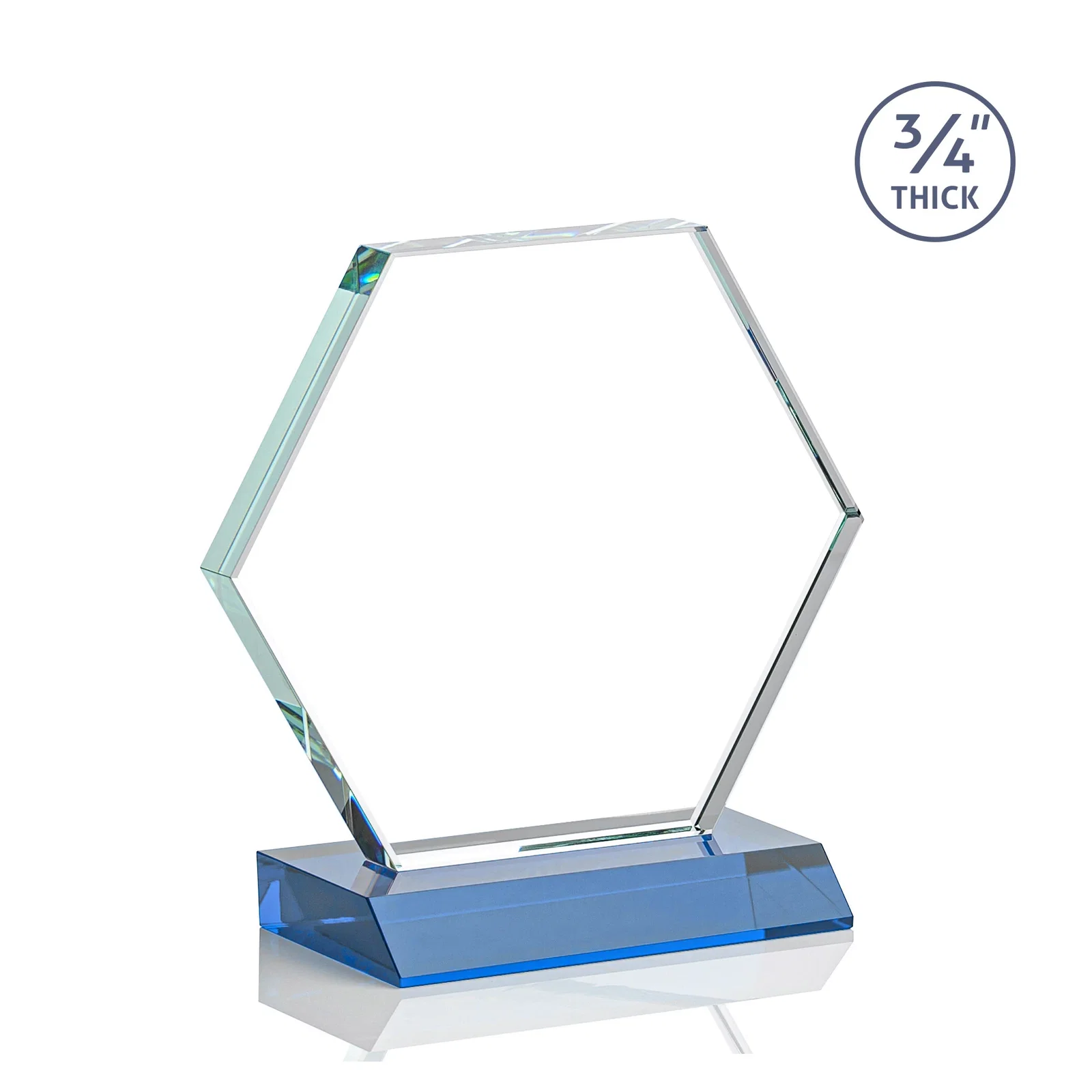 Custom engraved Starfire Crystal Hexagon Award, 3/4 Inch Thick on Crystal Base, awards for graduation ceremonies