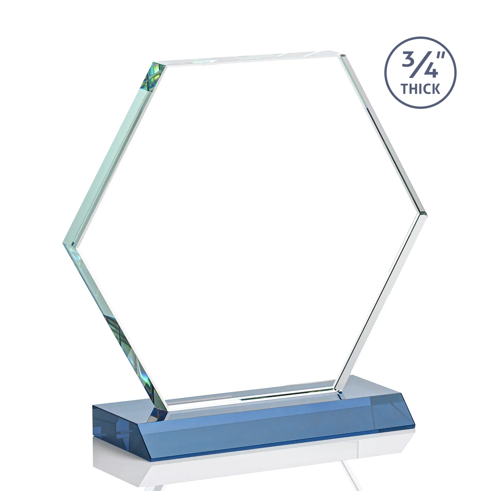 Custom engraved Starfire Crystal Hexagon Award, 3/4 Inch Thick on Crystal Base, awards for volunteer appreciation