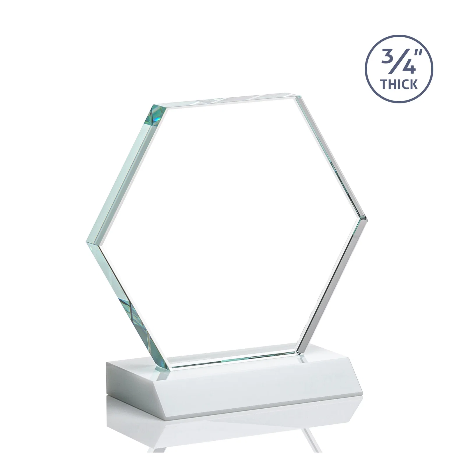 Custom engraved Starfire Crystal Hexagon Award, 3/4 Inch Thick on Crystal Base, awards for dealer and partner awards