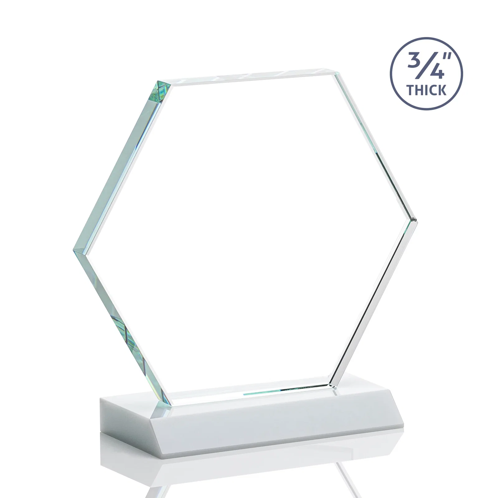 Custom engraved Starfire Crystal Hexagon Award, 3/4 Inch Thick on Crystal Base, awards for company anniversary events