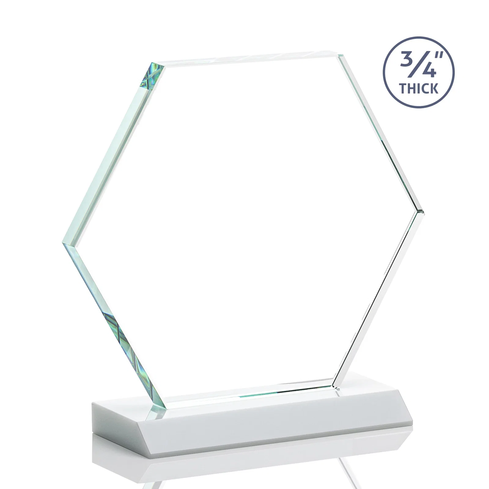 Custom Starfire Crystal Hexagon Award, 3/4 Inch Thick on Crystal Base, awards, with your logo for employee recognition